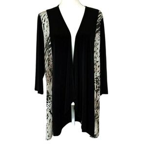 Chicos Travelers Collection Open Cardigan Longline Animal Print Sequin Slinky